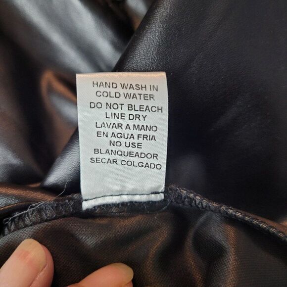 Entro Vegan Faux Leather One Shoulder Mini Dress M Black Ruffle Sexy Cocktail - Picture 9 of 12